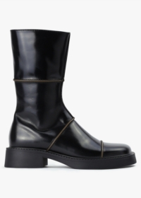 MIISTA Dahlia Black Leather Square Toe Calf Boots Size: 8, Colour: Bla