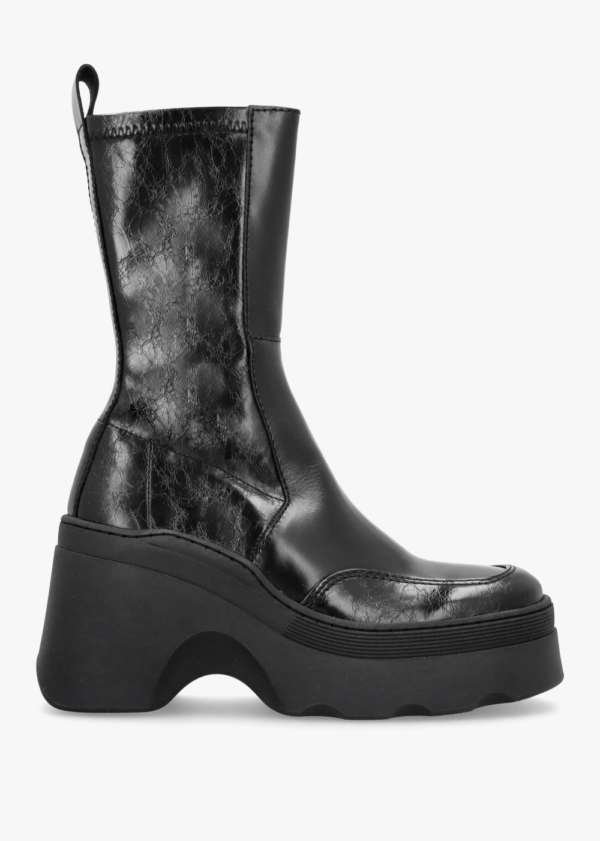 MIISTA Deandra Black Leather Chunky Calf Boots Colour: Black Leather