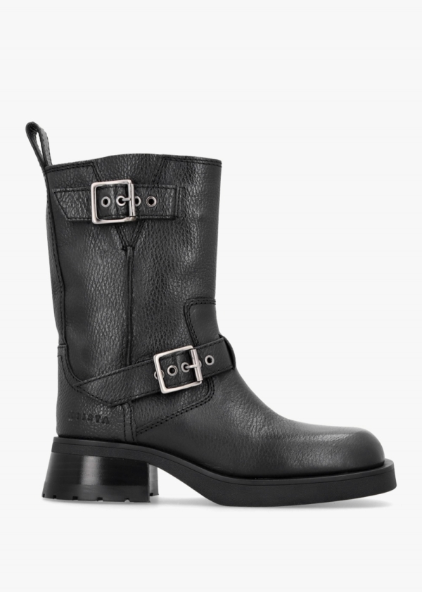 MIISTA Renate Black Leather Biker Boots Colour: Black Leather