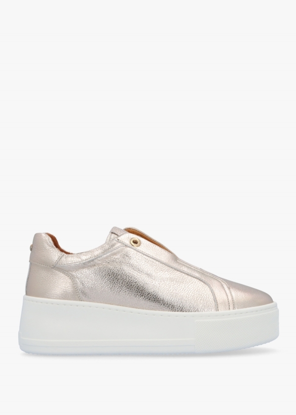 MODA IN PELLE Auben Gold Leather Flatform Trainers Size: 41