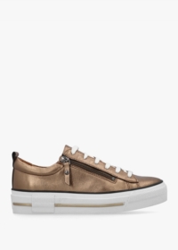 MODA IN PELLE Filician Gold Leather Side Zip Trainers Size: 41, Colour