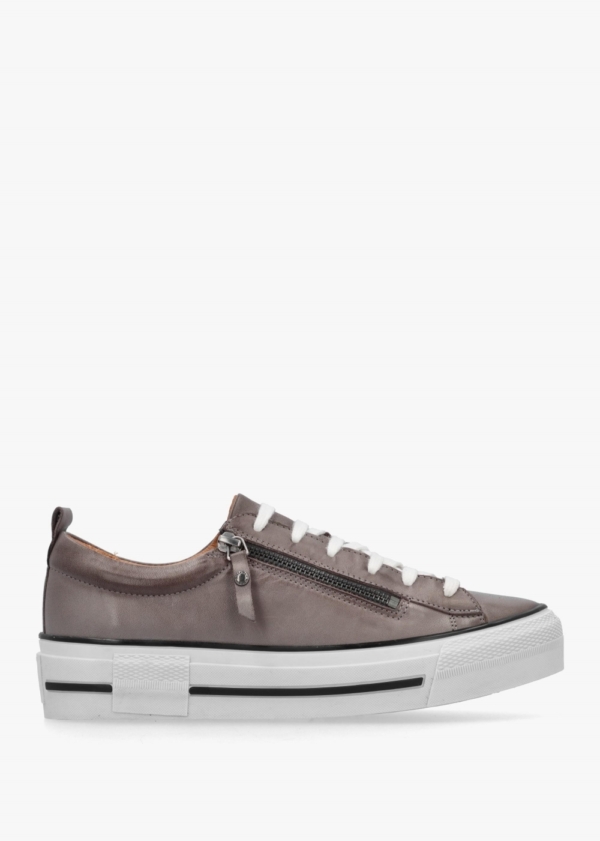 MODA IN PELLE Filician Grey Leather Side Zip Trainers Size: 41