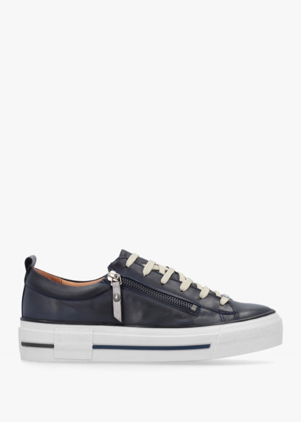 MODA IN PELLE Filician Navy Leather Side Zip Trainers Size: 41