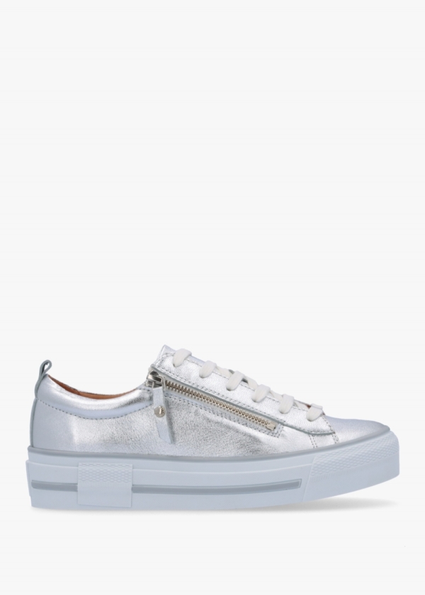 MODA IN PELLE Filician Silver Metallic Leather Side Zip Trainers Size: