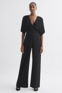 Florere – Plunge Neck Wide Leg Jumpsuit, Black