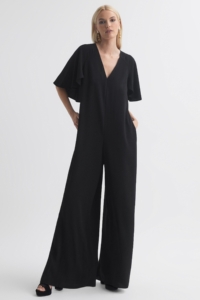 Florere – Relaxed Fit Cape Sleeve Jumpsuit, Black