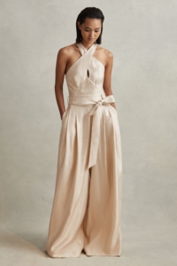 Jacinta – Neutral Viscose Linen Wide Leg Jumpsuit