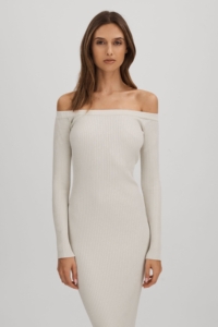 Good Cloud White Good Ribbed Off The Shoulder Maxi Dress