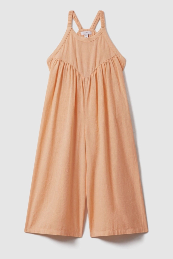 Daphne - Peach Teen Cotton Linen Jumpsuit