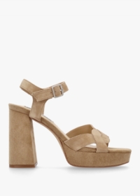 OSEY Villa Funsi Beige Suede Block Heel Platform Sandals Colour: Beige