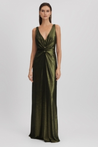 Halston Sequin Ruche Maxi Dress