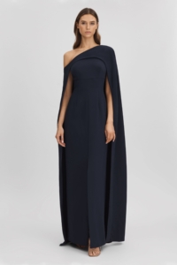 Halston Off-The-Shoulder Cape Maxi Dress