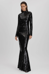 Good Black Good Sequin Funnel Neck Maxi Dress