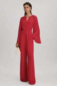 Tania – Coral Cut-Out Flared Sleeve Jumpsuit