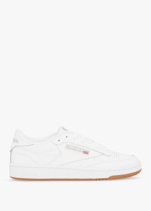 REEBOK Women&apos;s Club C 85 White Light Grey Gum Leather Tennis Trainers