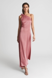 Delphine – Pink One Shoulder Asymmetric Maxi Dress