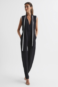 Celina – Black Neck Tie Wide Leg Jumpsuit