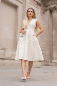 Closet London Cream A-line Jacquard Dress