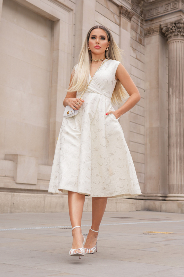 Closet London Cream A-line Jacquard Dress