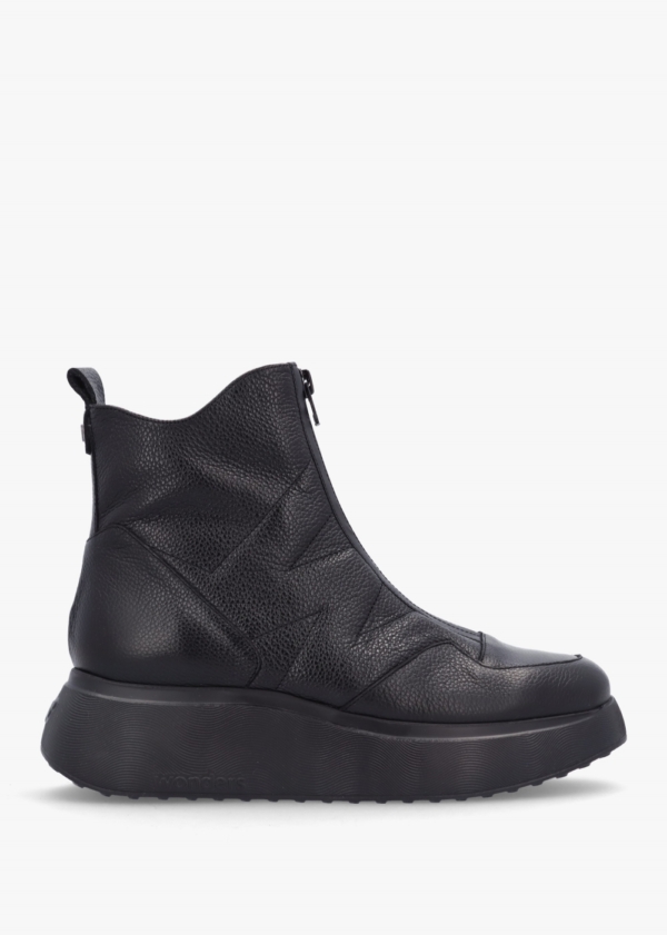 WONDERS Beti Black Leather Wedge Ankle Boots Colour: Black Leather