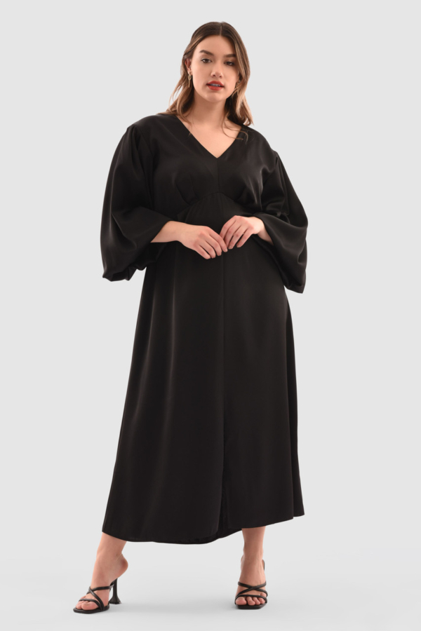 Closet London Curves Black V-Neck Puff Sleeve Midi Dress