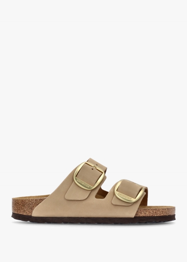 BIRKENSTOCK Arizona Big Buckle Sandcastle Nubuck Leather Two Bar Mules