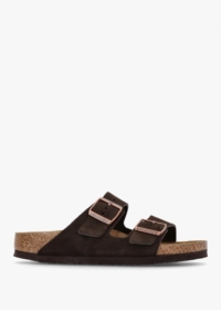 BIRKENSTOCK Arizona Mocca Suede Two Bar Mules Size: 42, Colour: Brown