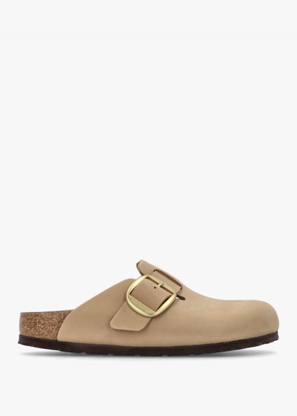 BIRKENSTOCK Boston Big Buckle Sandcastle Nubuck Leather Clogs Colour: