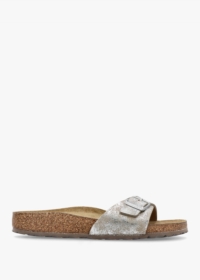 BIRKENSTOCK Madrid Synthetic Washed Metallic Silver Mules Size: 42, Co