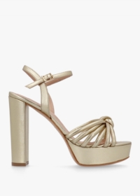 DANIEL Aknot Gold Leather Platform Heeled Sandals Size: 35, Colour: Go