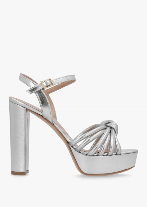 DANIEL Aknot Silver Leather Platform Heeled Sandals Size: 41