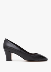 DANIEL Akuna Black Leather Block Heel Court Shoes Colour: Black Leathe