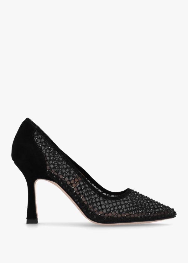 DANIEL Alma Black Crystal Mesh Heeled Court Shoes Size: 41