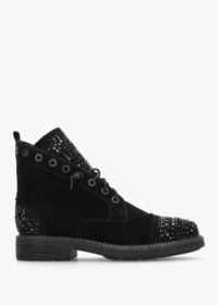 DANIEL Angel Black Suede Diamante Embellished Ankle Boots Size: 41, Co