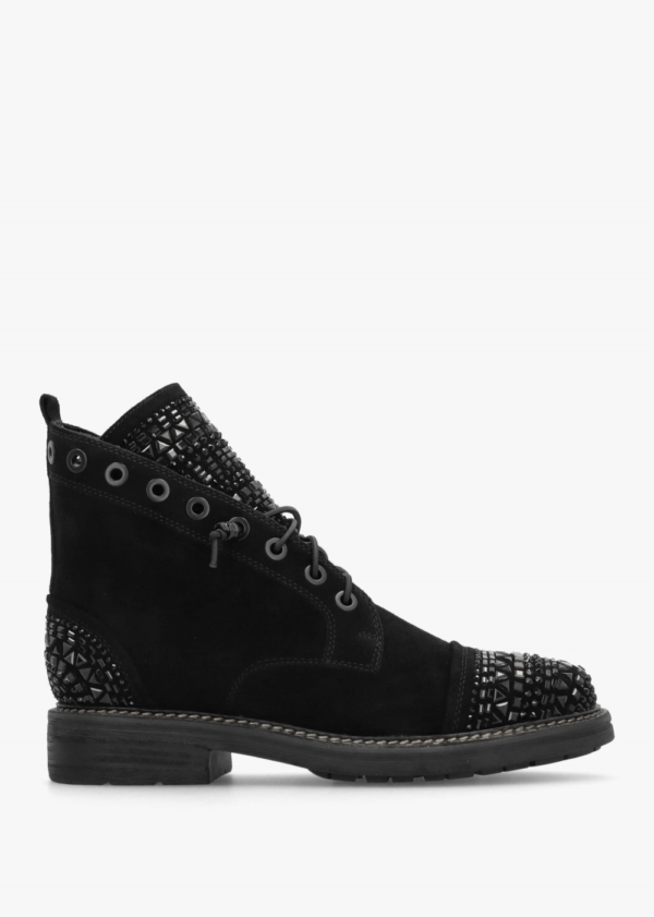 DANIEL Angel Black Suede Diamante Embellished Ankle Boots Size: 41