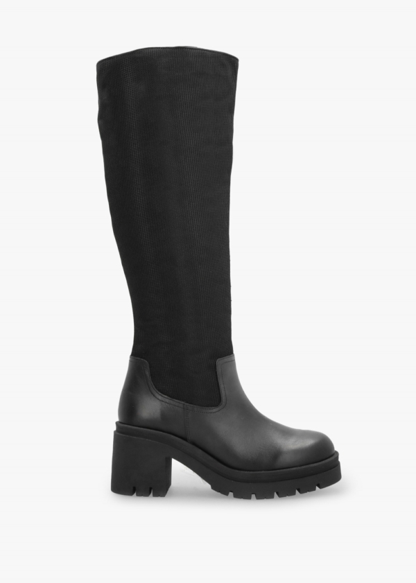 DANIEL Bliny Black Leather Block Heel Knee Boots Colour: Black Leather