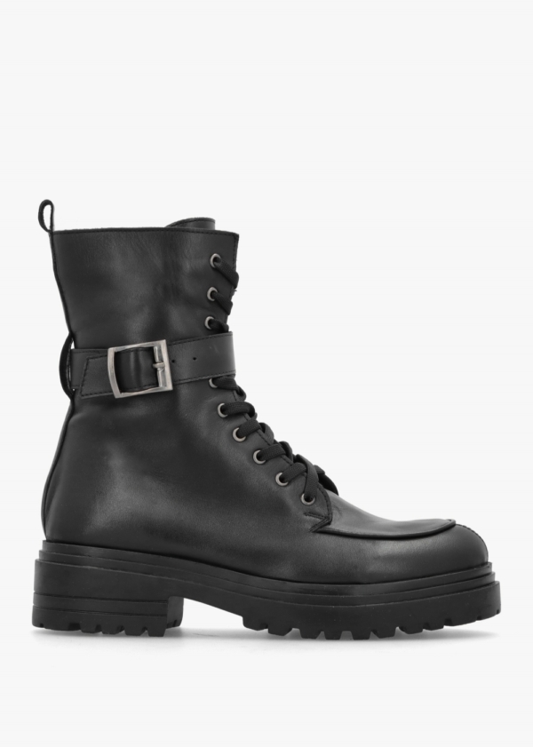 DANIEL Boman Black Leather Lace Up Biker Boots Colour: Black Leather