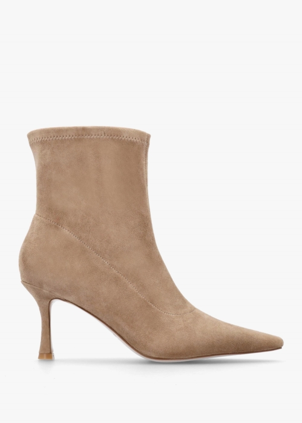 DANIEL Elenora Beige Suede Shaped Heel Ankle Boots Colour: Beige Suede