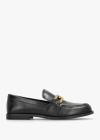 DANIEL Elinkie Black Leather Metal Link Loafers Colour: Black Leather,