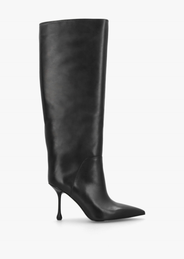 DANIEL Elodie Black Leather Sculped Heel Knee Boots Colour: Black Leat