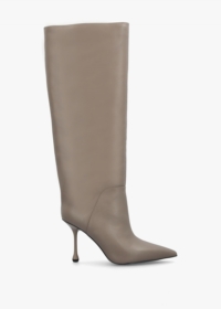 DANIEL Elodie Taupe Leather Sculped Heel Knee Boots Size: 41, Colour: