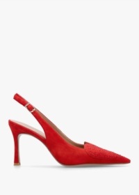 DANIEL Elove Red Suede Crystal Heart Toe Cap Heeled Sling Backs Size: