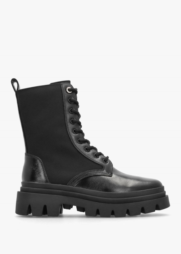 DANIEL Emily Black Leather & Textile Biker Boots Colour: Black Leather