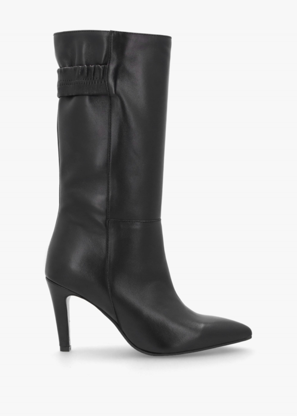 DANIEL Gardenia 80&apos;s Black Leather Elasticated Back Heeled Calf Boots