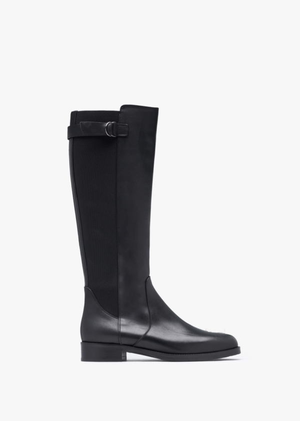 DANIEL Gianna Black Leather Elastic Back Knee Boots Colour: Black Leat