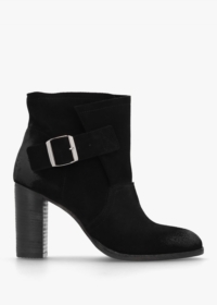 DANIEL Giddy Black Suede Buckle Block Heeled Ankle Boots Size: 41, Col