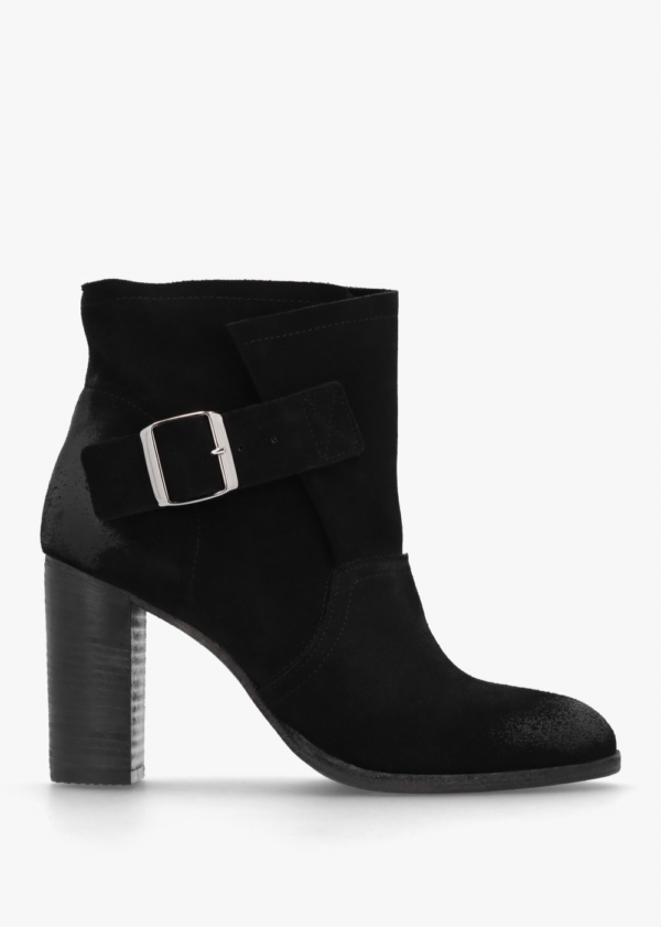 DANIEL Giddy Black Suede Buckle Block Heeled Ankle Boots Size: 41