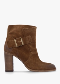 DANIEL Giddy Taupe Suede Buckle Block Heeled Ankle Boots Size: 41, Col