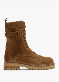 DANIEL Idris Tan Suede Ankle Strap Biker Boots Size: 39, Colour: Tan S