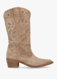 DANIEL Kubra Cutout Beige Suede Calf Height Cowboy Boots Size: 36, Col